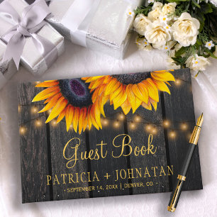 Land rustikale Sonnenblumen Braun Holz Hochzeit Gästebuch
