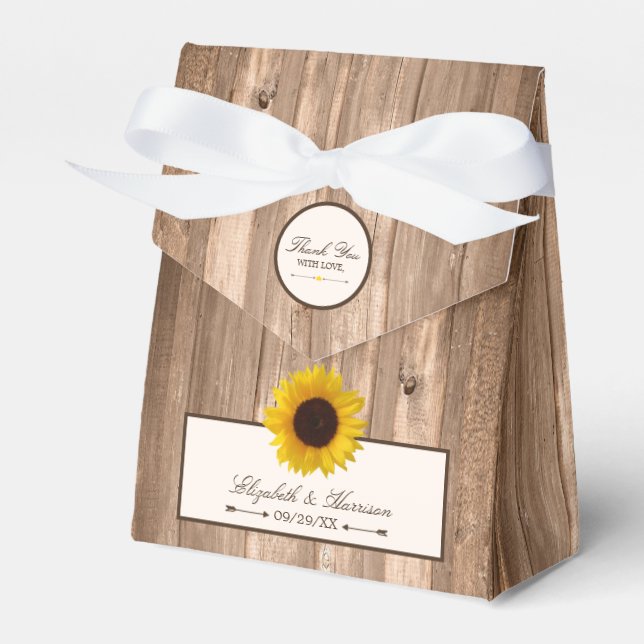 Land Rustikale Sonnenblumen & Braun-Holz Hochzeit Geschenkschachtel (Vorderseite)