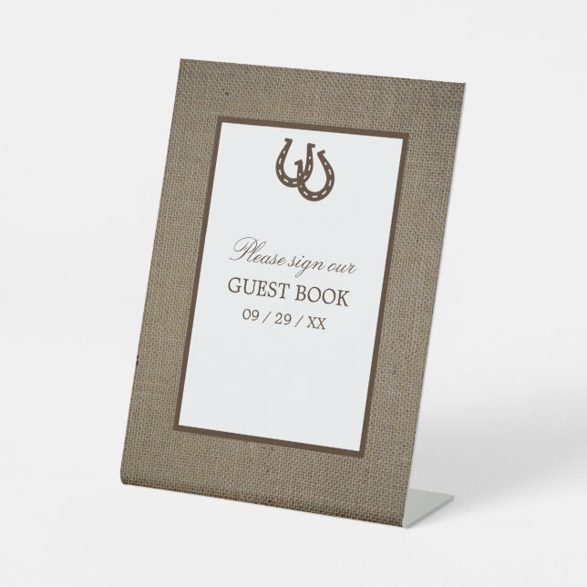 Land Rustikaler Hufeisen auf Burlap Sockelschild (Vorderseite)