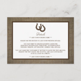 Land Rustikales Hufeisen auf Burlap Hochzeit Detai Begleitkarte