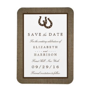 Land Rustikales Hufeisen auf Burlap Save the Date Magnet