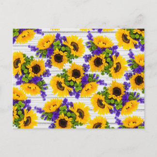 Land Rustikales Weißholz Lila Gelbe Sonnenblume Postkarte