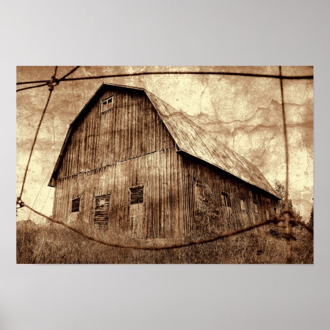 Land Sepia Rustikaler Stall Vintage Textur Poster (Vorne)