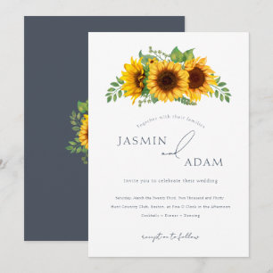 Land Sonnenblume Floral Schieferblau Hochzeit Einladung
