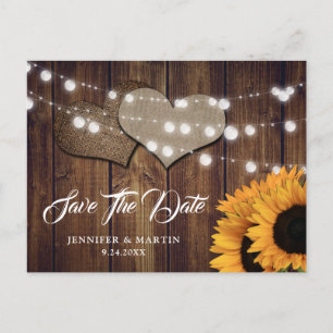 Land Sonnenblume Jute-Herzen Scheune Holz Hochzeit Postkarte