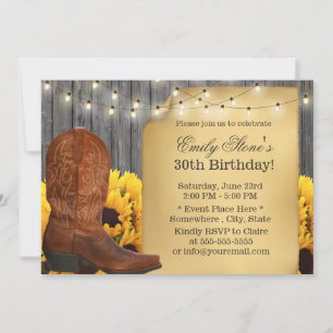 Land Sonnenblumen Cowgirl Scheune Holz Geburtstag Einladung