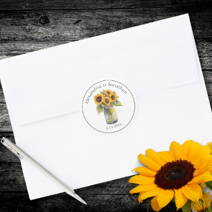 Land-Sonnenblumen-Hochzeit  Runder Aufkleber