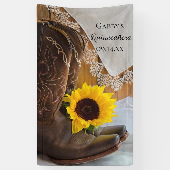 Land Sonnenblumen und Spitzen Western Quinceañera Banner (Vertikal)