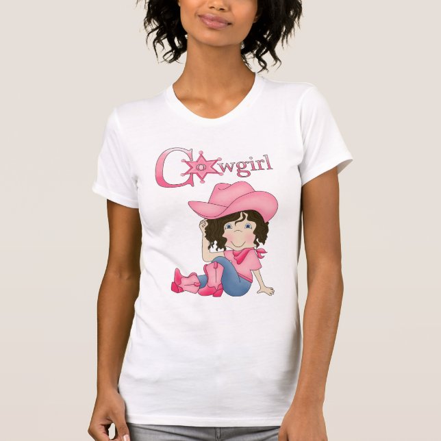 Land-Spaß-Cowgirl-schwarzes Haar-T - Shirt (Vorderseite)