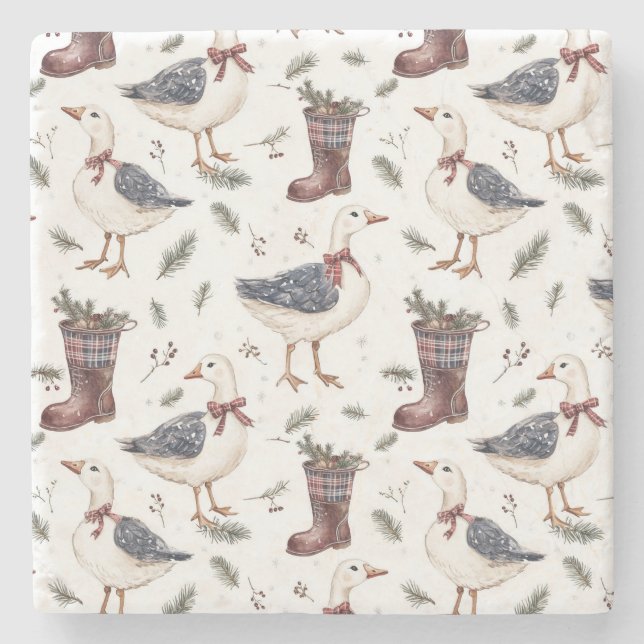 Land-Stiefel-Gans-Weihnachten Steinuntersetzer (Vorderseite)