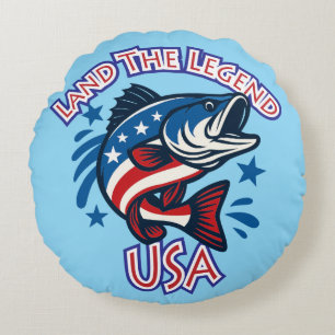 Land the Legend "USA" patriotische Bass-Illustrati Rundes Kissen