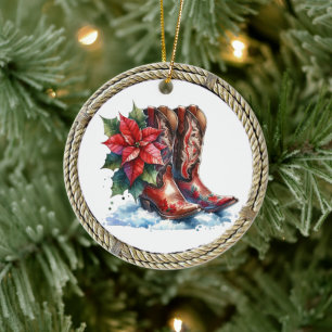 Land und Western Cowboy Boots Weihnachten Keramik Ornament