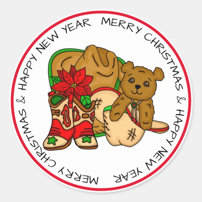 Land und Western Rustikale Weihnachten Runder Aufkleber (Vorderseite)