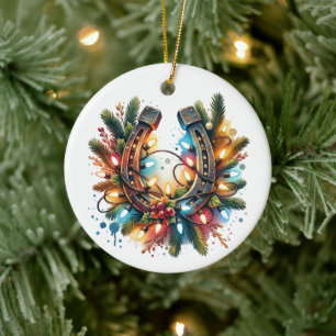 Land und Western Rustikales Horseshoff Weihnachten Keramik Ornament