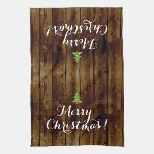 Land-Vintage hölzerne frohe Weihnachten Küchentuch