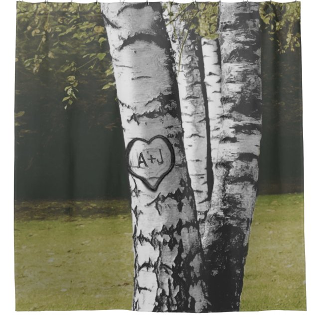 Land-Waldrustikaler geschnitzter Duschvorhang (Vorderseite)