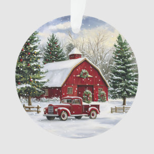 Land Weihnachten Roter Lkw und Stall Ornament
