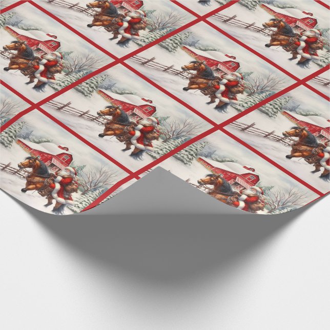 Land Weihnachten Western Santa on Horseback Geschenkpapier (Ecke)