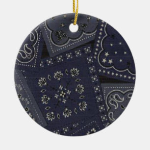 Land-WeihnachtsblauBandana Keramikornament