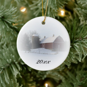 Land-Weihnachtsrote Scheune datiert Keramik Ornament
