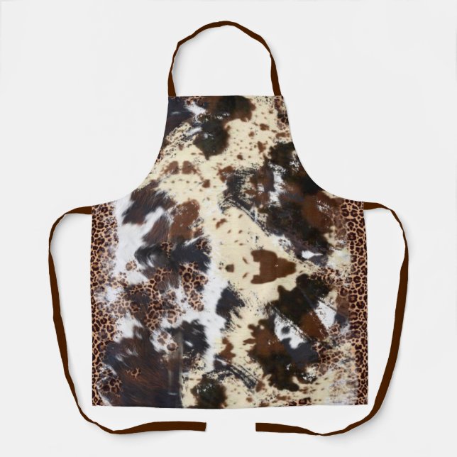 Land Western Cowhide und Leopard Print Schürze (Vorderseite)