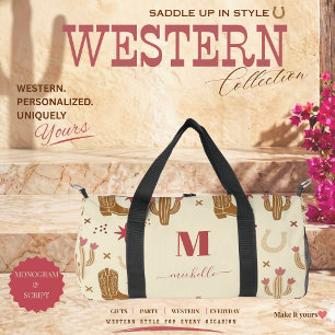 Land Western Handgezeichnetes Muster Monogramm Sch Duffle Bag