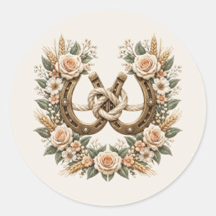 Land Western Hufeisen und Blumen Runder Aufkleber