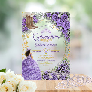 Land Western Lavendel Rosen Golden Quinceañera Acryleinladungen