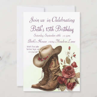 Land Western, Rose, 15. Geburtstag Einladung