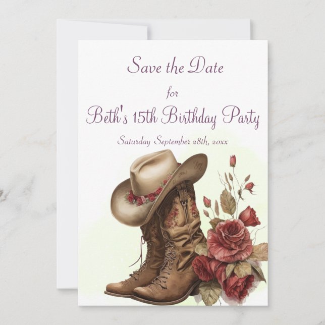 Land Western, Rose, 15. Geburtstag Save The Date (Vorderseite)