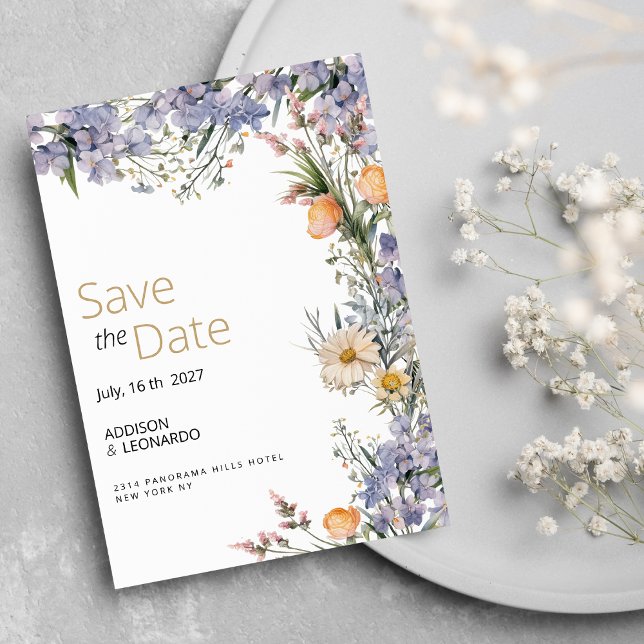 Land Wildblume Blume rustikal Save the Date Einladung (Country wildflower flowers rustic Save the Date)