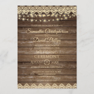 Land Wood Lights & Lace Wedding Einladung
