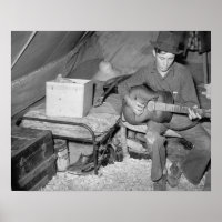 Landarbeiter Gitarre, 1939. Vintages Foto