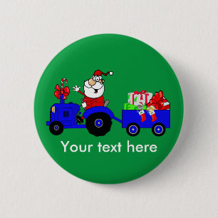 Landbauernhof Santa on Traktor mit Geschenken Button