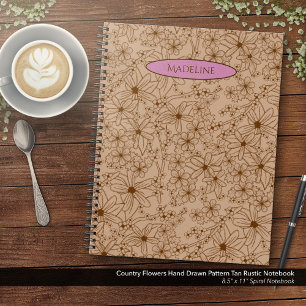 Landblumen Handgezeichnetes Muster Beige Vintage Notizbuch