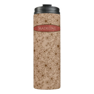 Landblumen Handgezeichnetes Muster Beige Vintage Thermosbecher