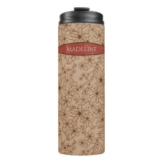 Landblumen Handgezeichnetes Muster Beige Vintage Thermosbecher