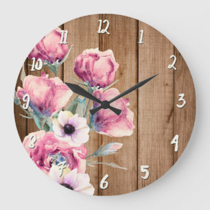 Landblumen Rustikale Scheune Holz Große Wanduhr