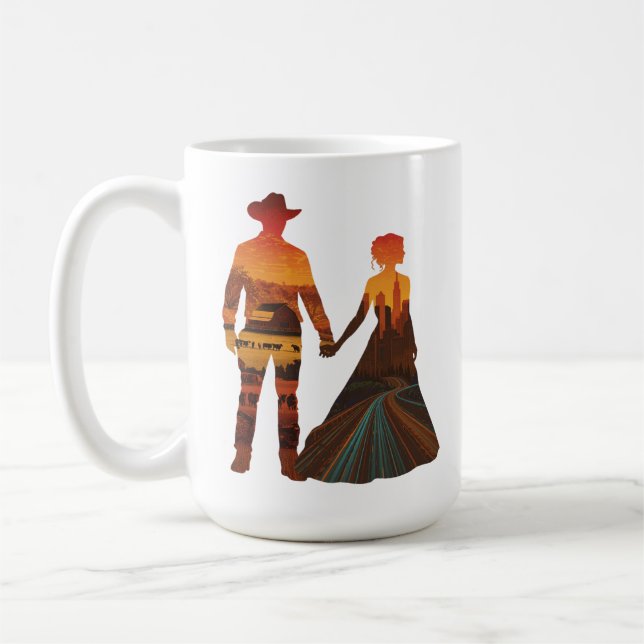 Landcowboy & Stadtmädchen Silhouette Kaffeetasse (Links)