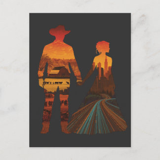 Landcowboy & Stadtmädchen Silhouette Postkarte