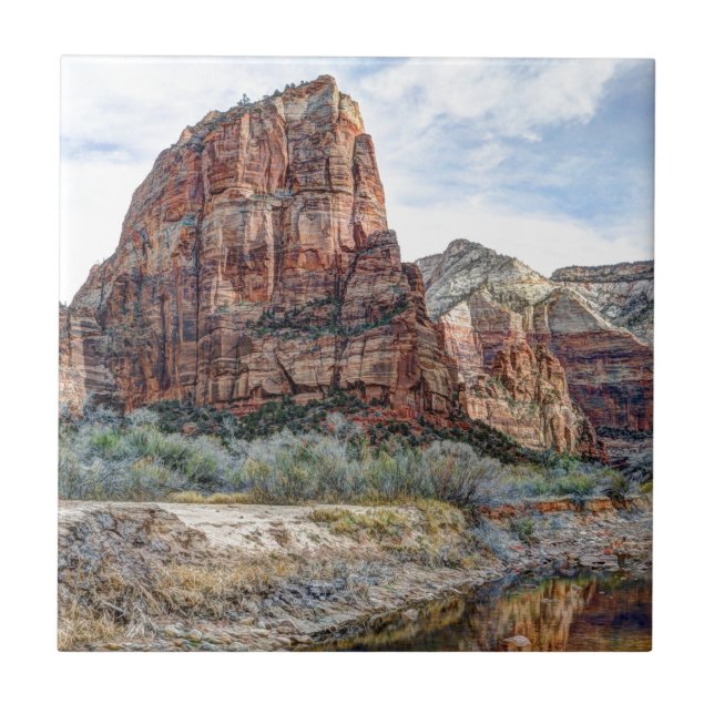 Landende Zion Nationalpark-Engel - Digital-Farbe Fliese (Vorderseite)