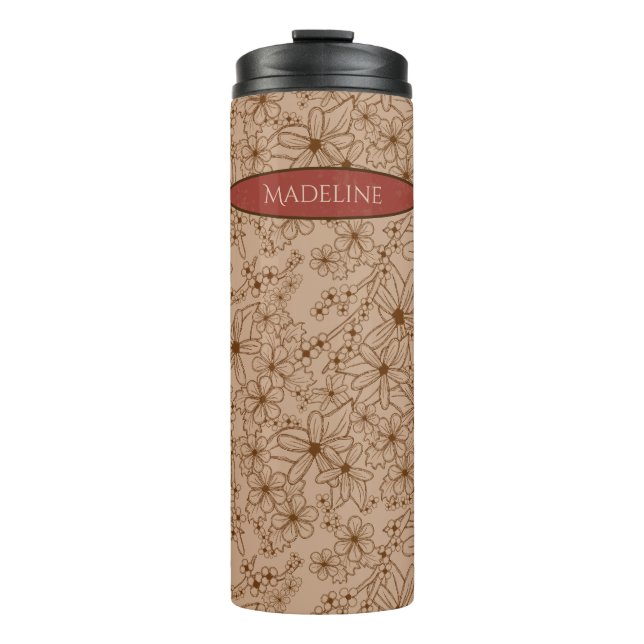 Länder Blume Handgezeichnetes Muster Tan Vintag Thermosbecher (Vorderseite)