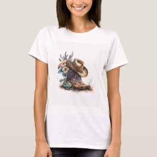 Länder-Cowgirl-Stiefel-Blumenhut Texas T-Shirt
