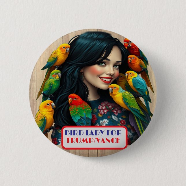 Länder-Mädels Vogel-Dame für Trump/Vance-Button Button (Vorderseite)
