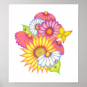 Länder Sonnenblumen Marienkäfer Kunstposter Druck Poster