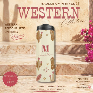 Länder-Western-Handgezeichnetes Muster-Monogramm-S Thermosbecher