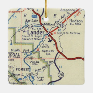 Lander WY Vintag Map Keramikornament