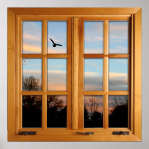 Länderbild mit Fenster "Bird Square Imitats" Poster