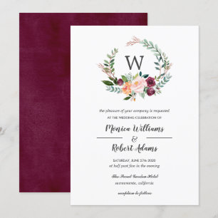Länderblock Chic Monogram Wreath Wedding Einladung