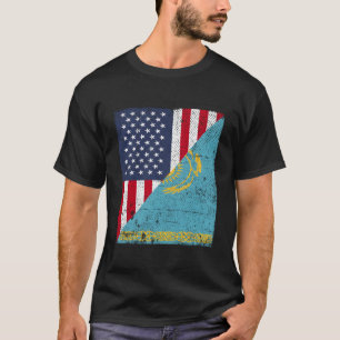 Länderflagge Halbe USA Half Kasachstan T-Shirt